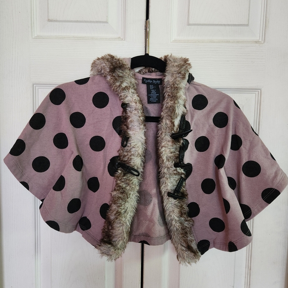 Cynthia Rowley Pink Polka Dot Cape with Faux Fur Trim - Picture 3 of 9